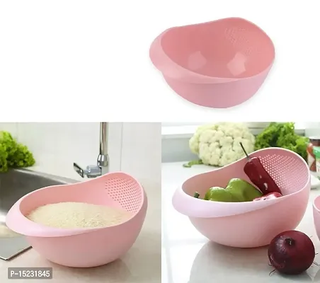 VENIK Rice Washing Bowl / Filter Cleaning Pasta, Washing Rice, All Beans Washing or Strainer Collapsible Strainer (PINK Pack of 1), Food Grade Plastic Material - MADE IN INDIA-thumb2