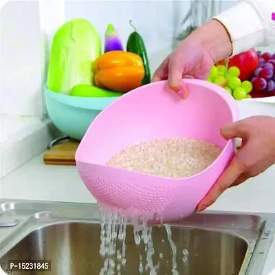 VENIK Rice Washing Bowl / Filter Cleaning Pasta, Washing Rice, All Beans Washing or Strainer Collapsible Strainer (PINK Pack of 1), Food Grade Plastic Material - MADE IN INDIA-thumb0