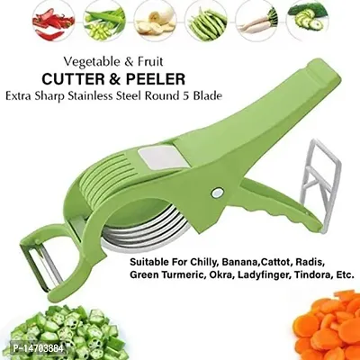 VENIK 2 In 1 Veg Sharp Stainless Steel 5 Blade Cutter with Peeler for Kitchen Slicer and Peeler with Smart Locking System Vegetable  Fruit Grater  Slicer (Pack of 1 , GRREN )-thumb2