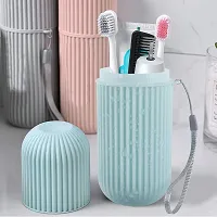 Zeinwap Capsule Shape Travel Toothbrush Case Cover Holder Portable Toothbrush Storage Box Container Plastic Toothbrush Holder Bathroom Organizer Accessories Set (2 Piece)-thumb1