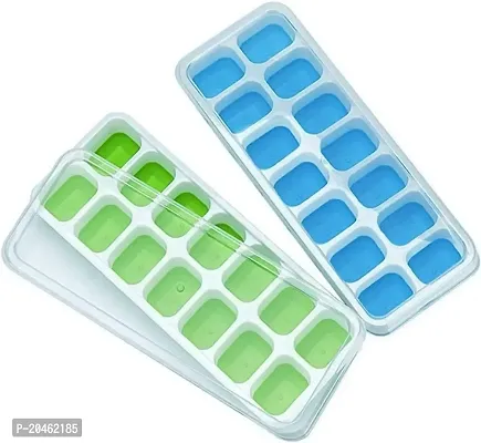 Zeinwap Ice Cube Trays, Silicone Easy-Release and Flexible 14-Ice Trays with Spill-Resistant Removable Lid, BPA Free, Durable and Dishwasher Safe - 1 Pack Multicolor-thumb0