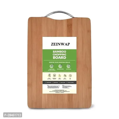 Zeinwap Bamboo Chopping Board - Vegetable Cutting Board for Kitchen with Metal Handle, Natural Bamboo, Recyclable, Biodegradable (20 x 30 x 1.8 cms, Brown)