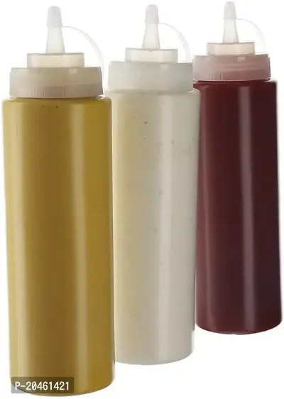 Zeinwap Plastic Squeeze Bottle Ketchup Mustard Honey Sauce Dispenser Bottle - 650 ML (Plastic, Pack of 3)