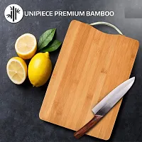 Zeinwap Bamboo Chopping Board - Vegetable Cutting Board for Kitchen with Metal Handle, Natural Bamboo, Recyclable, Biodegradable (20 x 30 x 1.8 cms, Brown)-thumb2