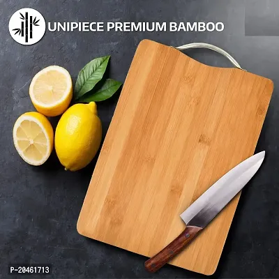 Zeinwap Bamboo Chopping Board - Vegetable Cutting Board for Kitchen with Metal Handle, Natural Bamboo, Recyclable, Biodegradable (20 x 30 x 1.8 cms, Brown)-thumb3