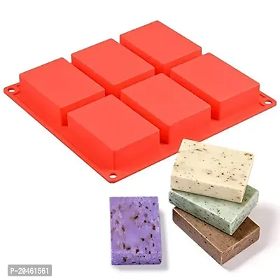 Zeinwap 6 Slot Silicone Molds, Rectangle Soap Mold 6 Cavities Silicone Cake Mould for Homemade Craft Cheese Cake, Cupcakes Brownie Mold, Chocolate ? Ice Cube Tray (Pack of 1, Random Color)-thumb4