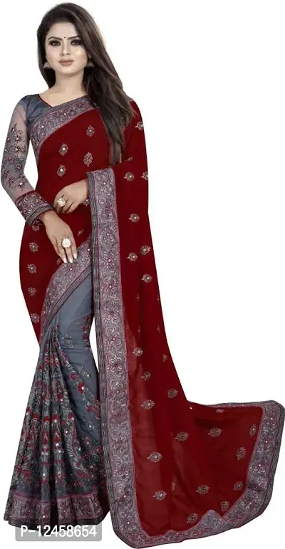 Beautiful Vichitra Silk Self Pattern Saree With Blouse Piece For Women-thumb0