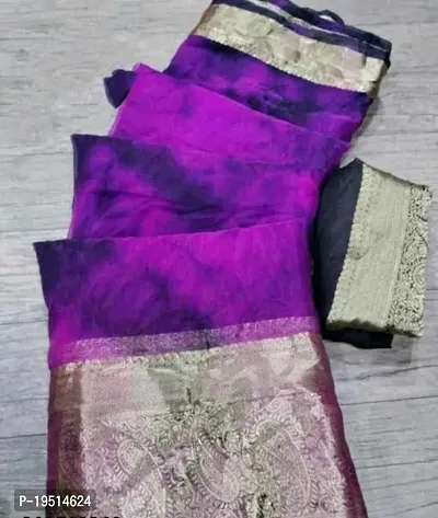 Stylish Organza Purple Solid Saree with Blouse piece For Women-thumb0