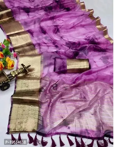 Stylish Organza Purple Solid Saree with Blouse piece For Women