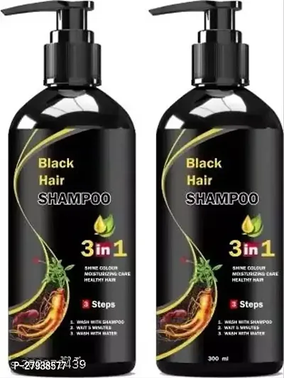 Herbal 3 in 1 Hair Dye Instant Black Hair Shampoo for Women  Men 100% Coverage Shampoo 300ml-thumb0