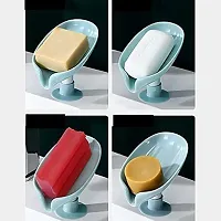 Leaf Shape Soap Holder Stand (Pack of 2) Self Draining for Bathroom Kitchen Wall Mounted Plastic Soap Dish Tray Cady Bathroom Accessories Set No Drilling Multi Color-thumb1