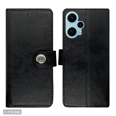 Stylish Black Artificial Leather Flip Cover For Poco F5 5G