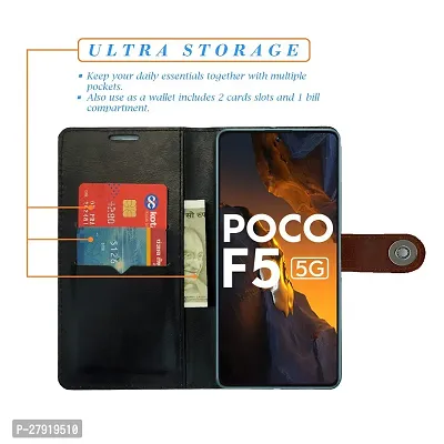 Stylish Brown Artificial Leather Flip Cover For Poco F5 5G-thumb2