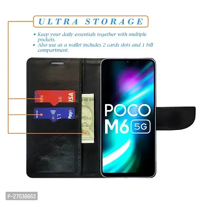 Stylish Red Artificial Leather Flip Cover For Poco M6 5G-thumb2