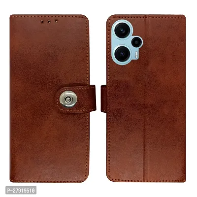 Stylish Brown Artificial Leather Flip Cover For Poco F5 5G-thumb0