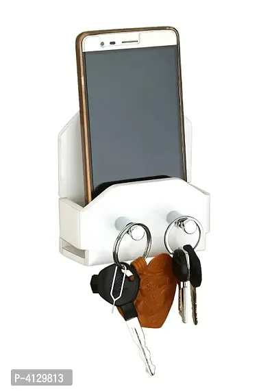 Acrylic Mobile Phone Stand, Holder for Smartphones with Key Stand, Key Holder 2 Hook for Home  Office, White