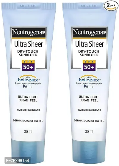 Neutrogena Ultra sheer Sunscreen, SPF 50+, Ultra light, for oily and dry skin, 30ml (Pack of 2)