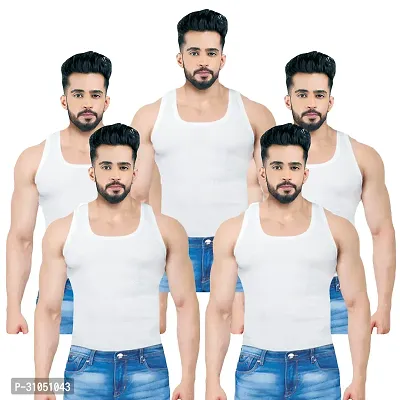 Mens Super Combed Cotton Round Neck Sleeveless Vest with Extended Length for Easy Tuck Pack of 5