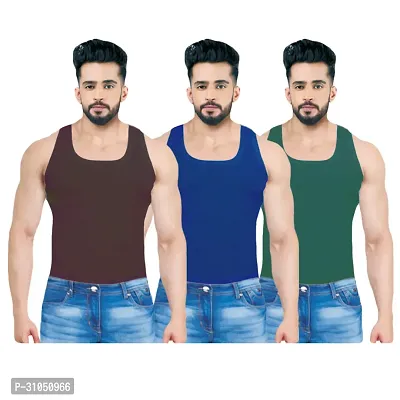 Stylish Cotton Solid Vest for Men Pack of 3-thumb0