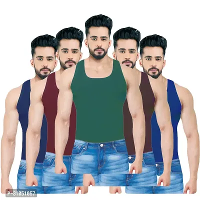 Stylish Cotton Solid Vest for Men Pack of 5-thumb0