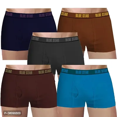 Mens Super Combed Cotton Trunk Brief with Ultrasoft Waistband Regular Fit Solid Colors Pack Of 5-thumb0