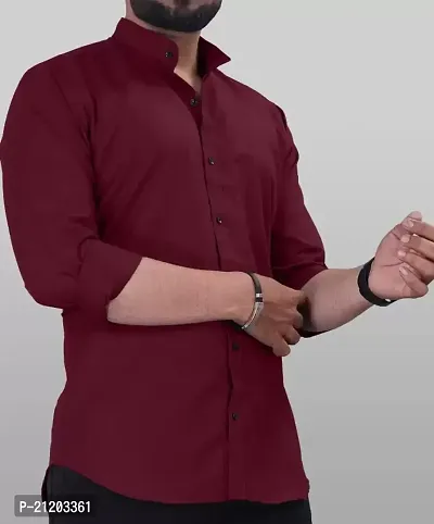 Men Regular Fit Solid Mandarin Collar Casual Shirt #JustHere-thumb0