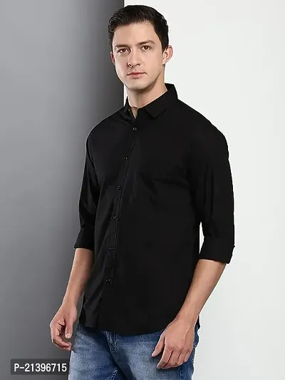 Men Regular Fit Solid Mandarin Collar Casual Shirt-thumb0