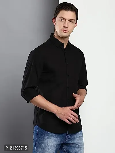 Men Regular Fit Solid Mandarin Collar Casual Shirt-thumb4