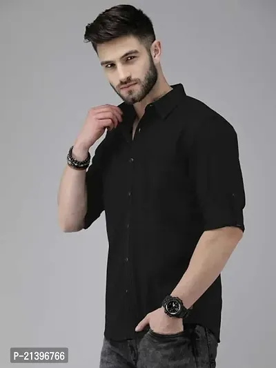 Fashion Men Regular Fit Solid Mandarin Collar Casual Shirt-thumb0