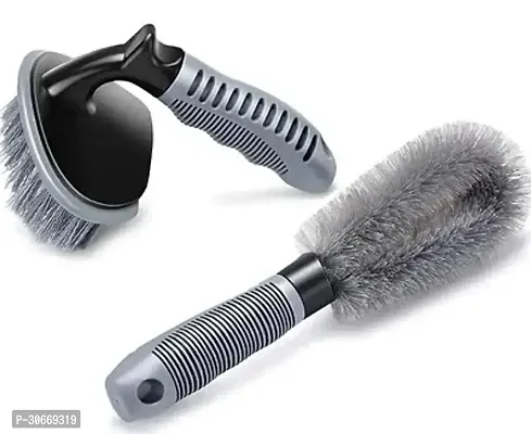 Tyre Cleaning Kit Set of 2 Combo of Tyre Brush and Alloy Brush Car Care Accessories-thumb0