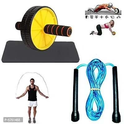 Ab Wheel Roller Abdominal Workout For Exercise And Knee Mat And Jump Skipping Rope For Men Gym, Women, Weight Loss, Kids, Girls, Children, Adult Best In Sports, Fitness, Exercise, Workout-thumb0