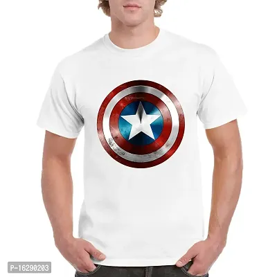 FUNKY STORE Superhero Captain America Shield Printed Dri-Fit Men's T-Shirt_White (FS204_White_S)