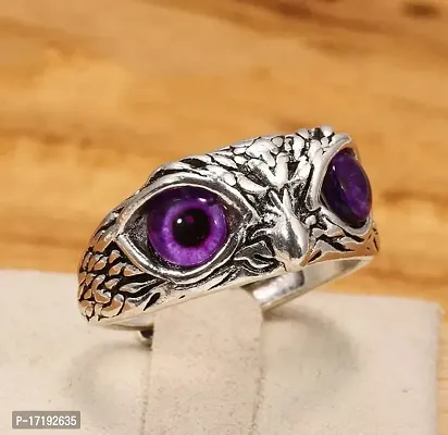 The Key House Valentine?s Stylish Hot Combo of Silver Hug Ring and Lucky Owl Eye Ring (Violet Eye) Latest Trendy Stainless Steel Couple Rings for Unisex Stainless Steel. (COMBO Pack of 2)-thumb5