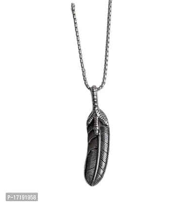 The Key House retro style stainless steel Necklace feather cross pendant with Chain for men and women-thumb0