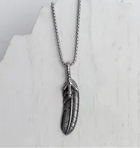 The Key House retro style stainless steel Necklace feather cross pendant with Chain for men and women-thumb3