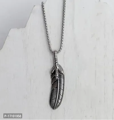 The Key House retro style stainless steel Necklace feather cross pendant with Chain for men and women-thumb4