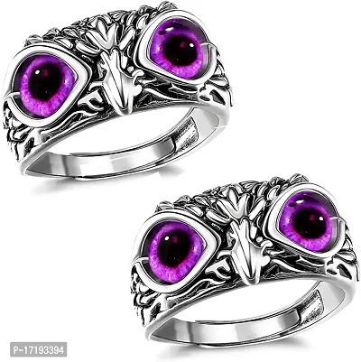 The Key House Demon Eye Owl Ring Retro Animal Open Ring Adjustable Owl Ring Open Animal Rings Statement Ring Jewelry for Women Girls Men Ring Jewelry Fingers Accessories (Violet Eye) (2pc Combo)-thumb0