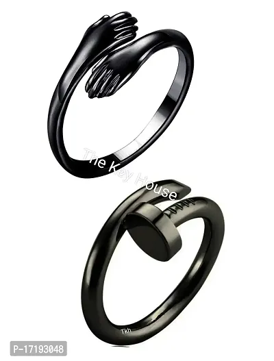 The Key House Valentine?s Stylish Hot Selling Combo of Hug Ring and Nail Ring Screw Design Latest Trendy Ring Couple Rings for Women  Men and Gift Promise (Silver  Silver ? COMBO Pack of 2)-thumb0