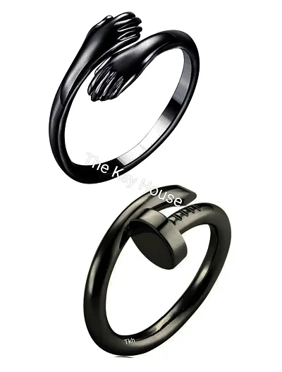 The Key House Valentine?s Stylish Hot Selling Combo of Hug Ring and Nail Ring Screw Design Latest Trendy Ring Couple Rings for Women Men and Gift Promise (Silver ? COMBO Pack of 2)