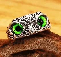 The Key House Valentine?s Stylish Hot Combo of Silver Hug Ring and Lucky Owl Eye Ring (Green Eye) Latest Trendy Stainless Steel Couple Rings for Unisex Stainless Steel. (COMBO Pack of 2)-thumb4