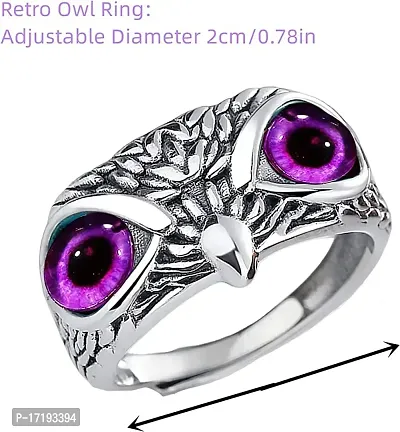 The Key House Demon Eye Owl Ring Retro Animal Open Ring Adjustable Owl Ring Open Animal Rings Statement Ring Jewelry for Women Girls Men Ring Jewelry Fingers Accessories (Violet Eye) (2pc Combo)-thumb4