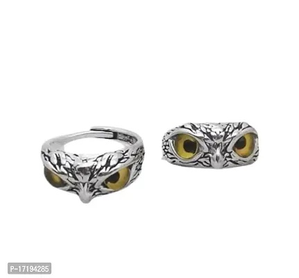 The Key House Demon Eye Owl Ring Retro Animal Open Ring Adjustable Owl Ring Open Animal Rings Statement Ring Jewelry for Women Girls Men Ring Jewelry Fingers Accessories (Yellow Eye) (2pc Combo)