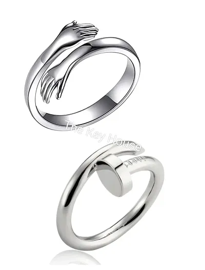 The Key House Valentine?s Stylish Hot Selling Combo of Hug Ring and Nail Ring Screw Design Latest Trendy Ring Couple Rings for Women Men and Gift Promise (Golden ? COMBO Pack of 2)