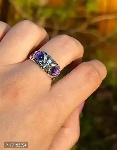 The Key House Demon Eye Owl Ring Retro Animal Open Ring Adjustable Owl Ring Open Animal Rings Statement Ring Jewelry for Women Girls Men Ring Jewelry Fingers Accessories (Violet Eye) (2pc Combo)-thumb3