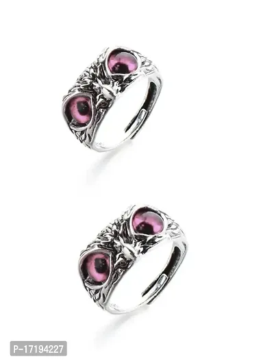 The Key House Demon Eye Owl Ring Retro Animal Open Ring Adjustable Owl Ring Open Animal Rings Statement Ring Jewelry for Women Girls Men Ring Jewelry Fingers Accessories (Pink Eye) (2pc Combo)