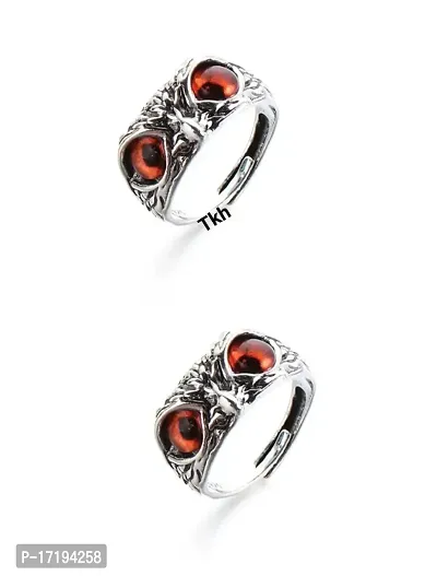 The Key House Demon Eye Owl Ring Retro Animal Open Ring Adjustable Owl Ring Open Animal Rings Statement Ring Jewelry for Women Girls Men Ring Jewelry Fingers Accessories (Orange Eye) (2pc Combo)