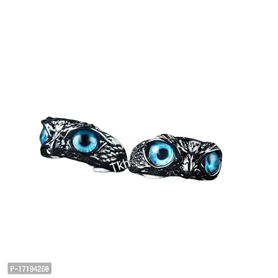 The Key House Demon Eye Owl Ring Retro Animal Open Ring Adjustable Owl Ring Open Animal Rings Statement Ring Jewelry for Women Girls Men Ring Jewelry Fingers Accessories (Blue Eye) (2pc Combo)