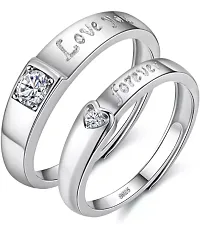 The Key House Valentines Exclusive Silver Adjustable King Queen Romantic Love Heart Promising ldquo;Love You Foreverrdquo; Theme Couple Ring for Husband  Wife / Men  Women / Boys  Girls  for Gift. (cr048)-thumb4