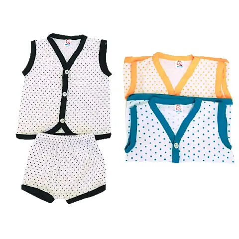 New Born Baby Boy Girls Stylish Trendy Top/TShirt and Shorts Dot Design Dress set with front button open. Pack of 3pc set (0-6 Months)(Multicolor,Multidesign)