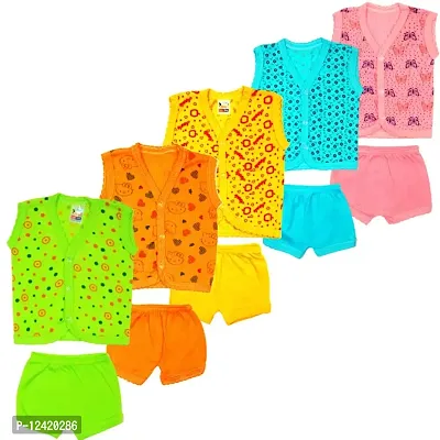 New Born Baby Boy  Girls Stylish Trendy Top/TShirt and Shorts Dress set with front button open. Pack of 5pc set (0-6 Months)(Multicolor,Multidesign)